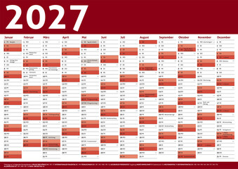 Fototapeta premium 2027 calendar Germany planner pocket business year vector