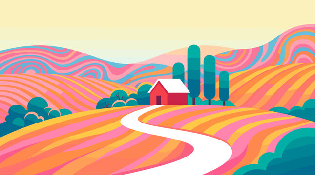 Colorful farm countryside landscape vector