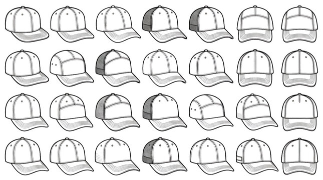 Baseball Cap Clipart Set Featuring Modern Snapback and Sports Hat Vector Illustrations