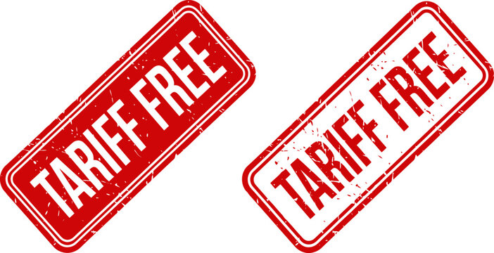 Set of two rectangular red rubber stamps with tariff free text in grunge and outline style