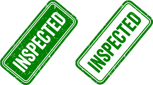 Green rectangular inspected grunge rubber stamp set with inspected approved verified