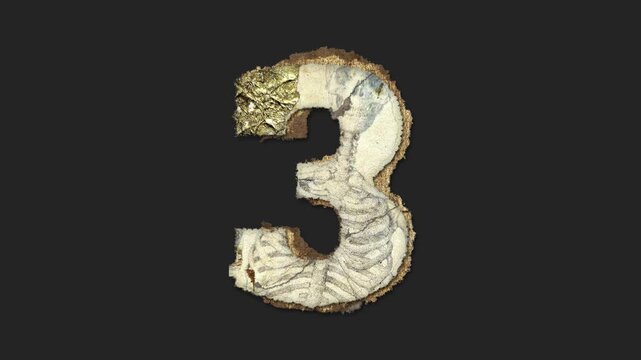 A drag and drop vintage junk journal ephemera style paper number that animates into place from shredded and torn paper pieces.
