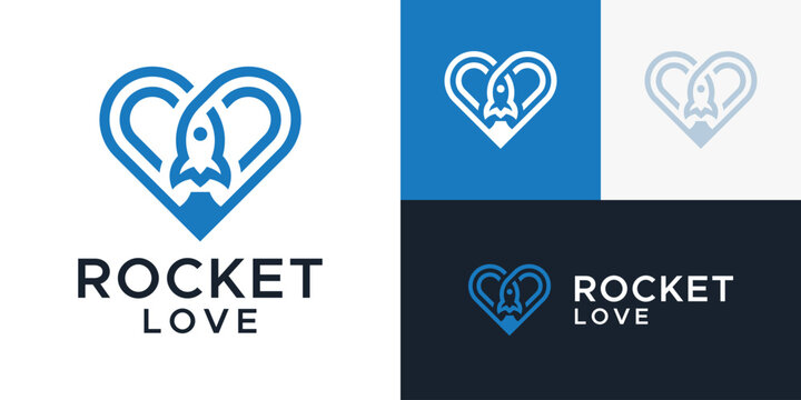 Heart-Shaped Rocket Logo Design Representing Love and Space Exploration