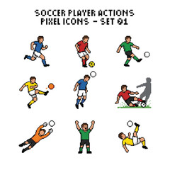Fototapeta premium Pixel Art Soccer Player Action Icon Set 01