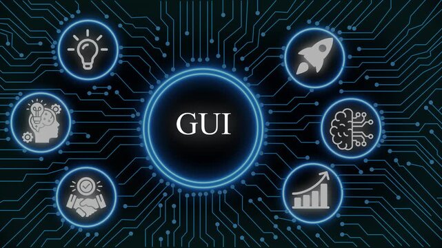 Gui interface concept with digital circuit board background, and tech