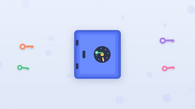 Flat design password manager with keys entering secure vault