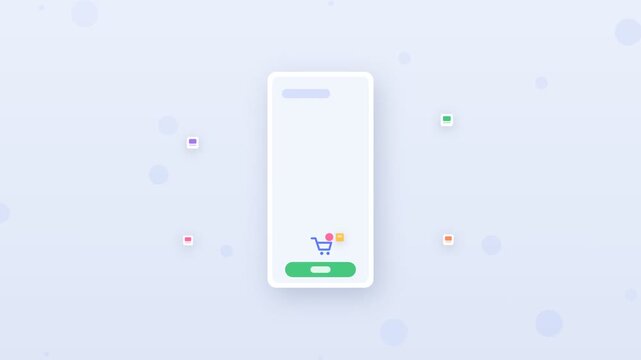 Flat design mobile shopping cart with products and checkout