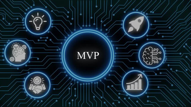 Mvp minimum viable product concept with digital circuit board background