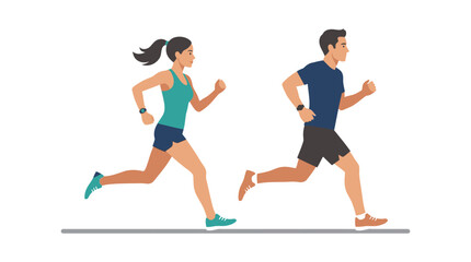 Fototapeta premium Man and Woman Running Together, Fitness, Marathon, Active Lifestyle Vector Art