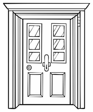 Elegant Door with Transom Window and Pane Details Architectural Drawing