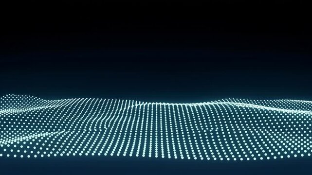 Digital Wave Grid of Glowing Dots on Dark Background