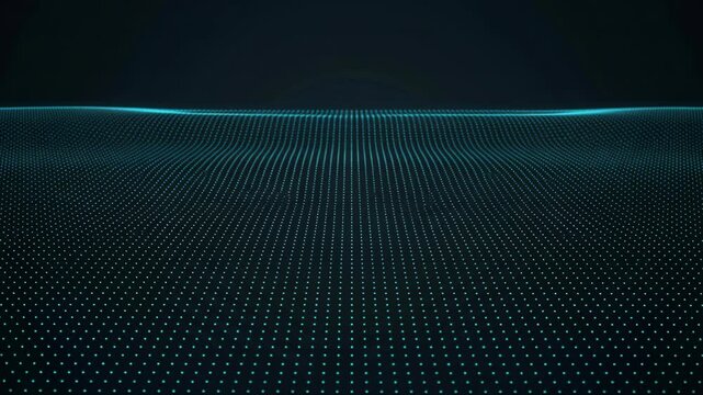 Digital Wave Grid Abstract Technology Background with Glowing Blue Dot Matrix