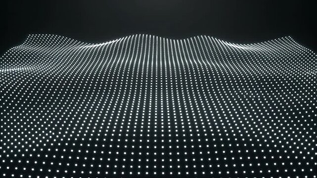 Digital Wave Grid of Glowing Dots on Dark Background