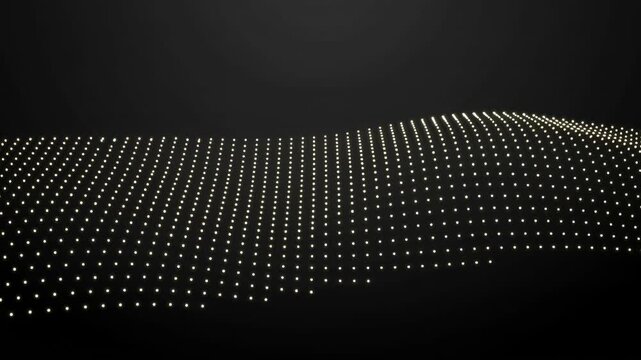 Abstract Light Wave Pattern of Glowing Dot Grid on Dark Background