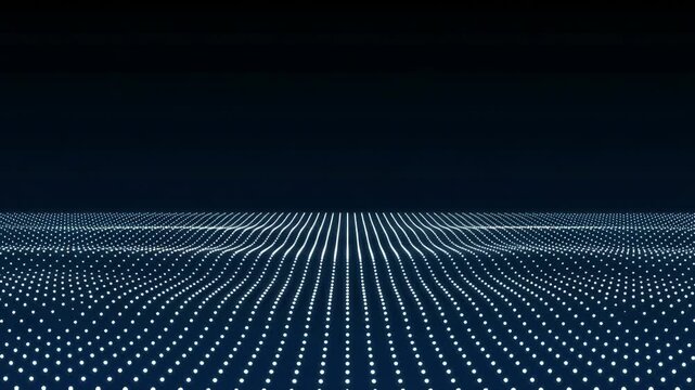 Digital Wave Grid of Glowing Dots on Dark Background