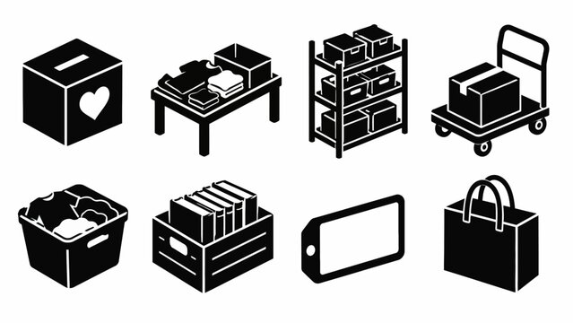 Icons of donation boxes and storage solutions