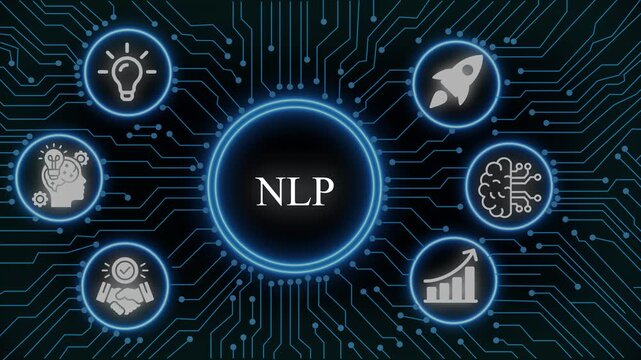 Nlp natural language processing concept with digital circuit board background