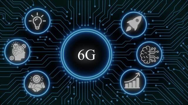 6 g network technology concept with digital circuit board background