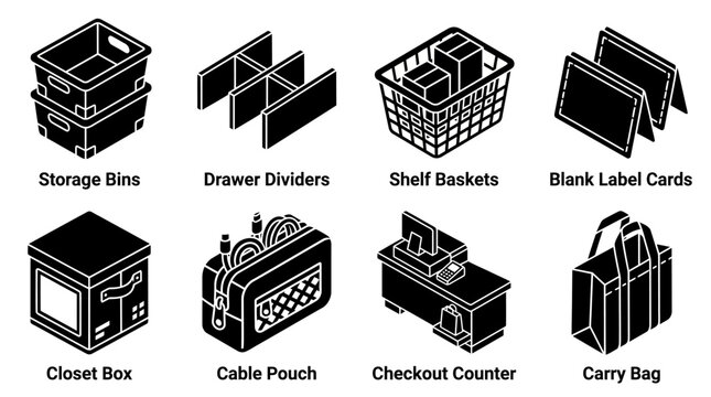 Organizational storage solutions: bins, dividers, baskets, labels, and more