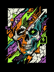 Obraz premium Abstract skull design with vibrant neon colors and geometric patterns