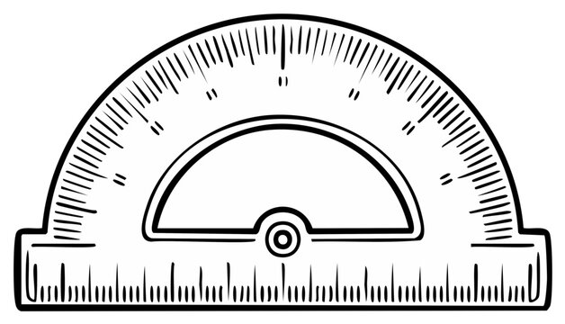 Hand drawn illustration of a protractor with clear degree markings for measuring angles in geometry and education