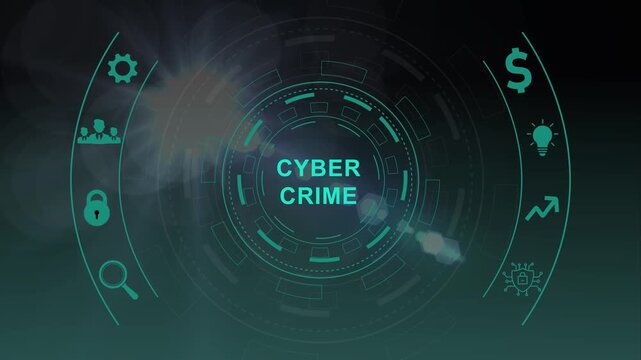 The concept of a cyber attack on a computer network. Cyber crime and internet privacy hacking.Circular hud interface,abstract blue technology network background.