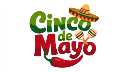 Naklejka premium Colorful Cinco De Mayo Celebration Banner With Sombrero And Maracas