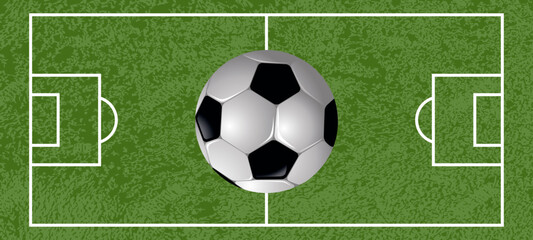 Soccer Field with Football Ball Background Vector Illustration. Football Pitch Top View with Soccer Ball. © irfan