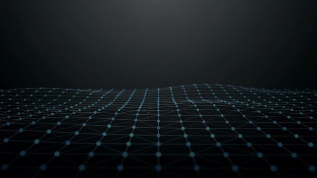 Digital Network Grid with Glowing Connected Nodes on Dark Background