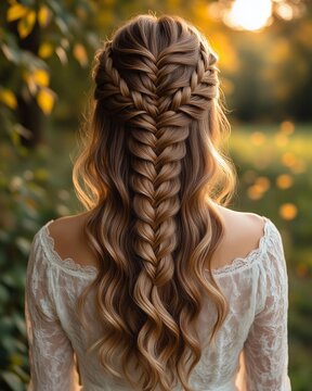 Long fishtail braid hairstyle nature