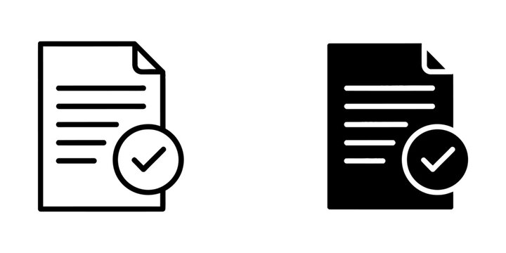 Document verification icon set with approved checkmark symbol document verification approved checkmark validation business interface