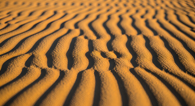 Golden Sand Dunes with Wavy Ripples and Shadows - Texture Background