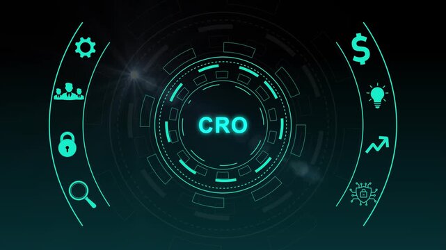 CRO concept with interconnected icons and with gears background Keywords: CRO, conversion rate optimization, marketing, business, strategy, website,