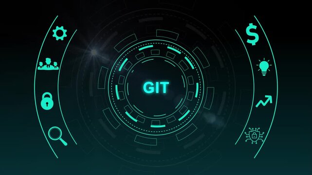 Git version control system concept with icons and digital with gears background technology software