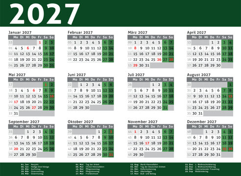 2027 calendar Germany planner pocket business year vector