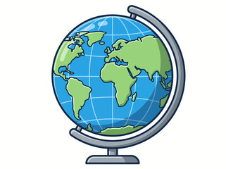 School desk globe vector cartoon illustration of earth planet map on stand for education science geography travel design