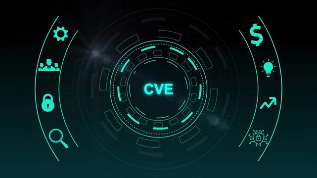 Cybersecurity concept CVE common vulnerabilities and exposures infographic with icons and with gears