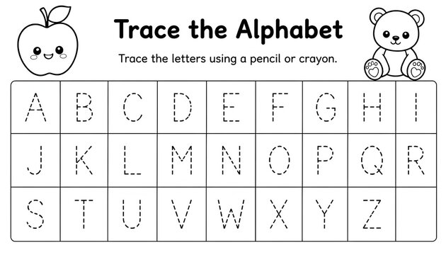 Educational Alphabet Tracing Worksheet for Kids: Practice Writing Letters A-Z with Cute Animal Illustrations