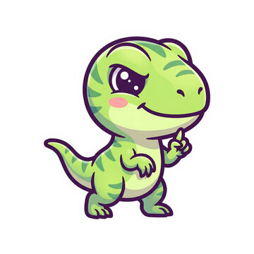 Cute Baby Velociraptor Dinosaur thinking in curious pose sticker Illustration