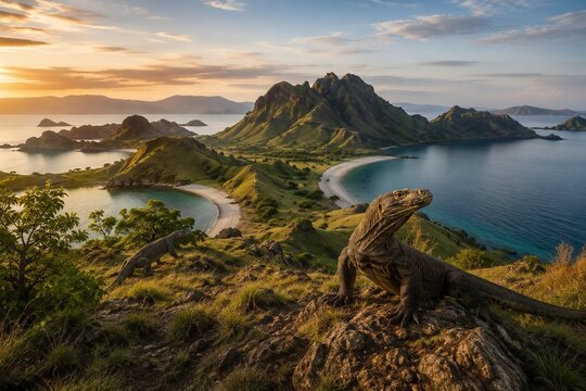 Prehistoric Landscape of Komodo National Park East Nusa Tenggara Indonesia Generated with AI