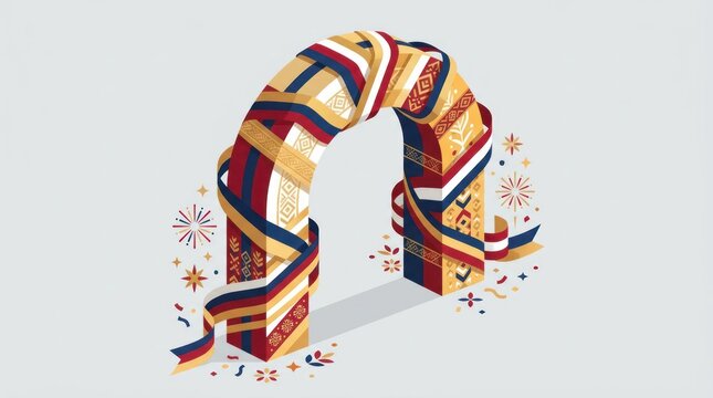 Abstract 3 d letter h with colorful striped pattern and decorative elements