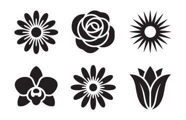 Fototapeta premium Flower silhouette icons set. beautiful floral symbols. nature flower elements. vector illustration. blossom.