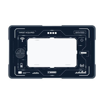 A digital interface display with futuristic data tracking elements
