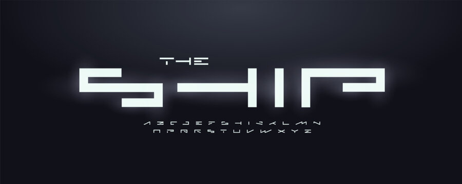 Wide geometric alphabet, minimal futuristic letters, bold rectangular font for sci-fi branding, rigid future logo, sturdy headline, tough typography, future car and fight game design. Vector Typeset
