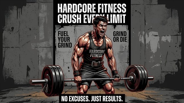 Muscular man lifting heavy barbell, inspirational fitness motivation, hardcore workout