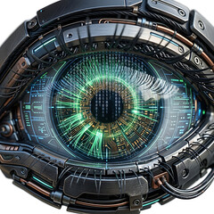 Fototapeta premium Detailed Robotic Cybernetic Eye Mechanism Isolated on a Plain White Background