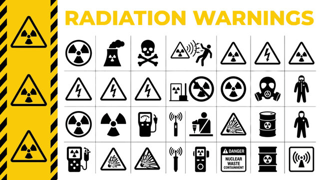 Radiation Warning Symbols and Icons for Hazardous Material Safety and Danger Awareness