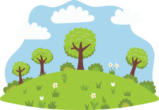 Lush Green Hillside with Blooming Wildflowers