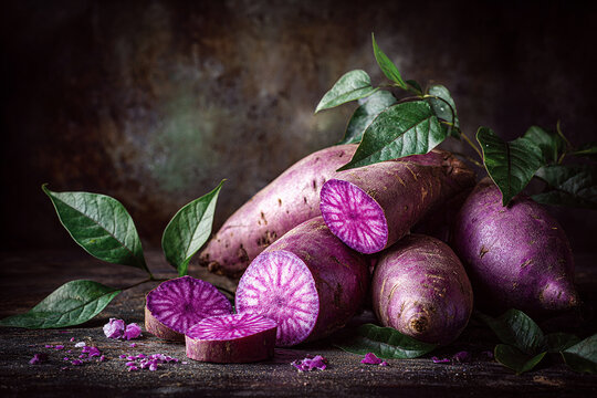 Moody Food Photography of Fresh Ube Purple Yam
