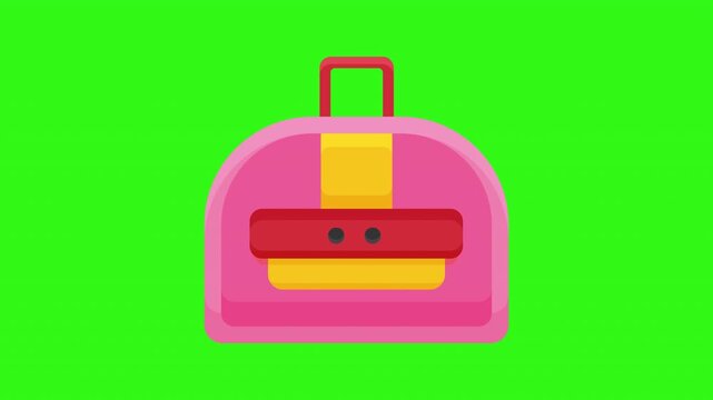 Duolingo travel luggage bag on green background, perfect for travel blogs, vacation themes, and colorful branding projects.